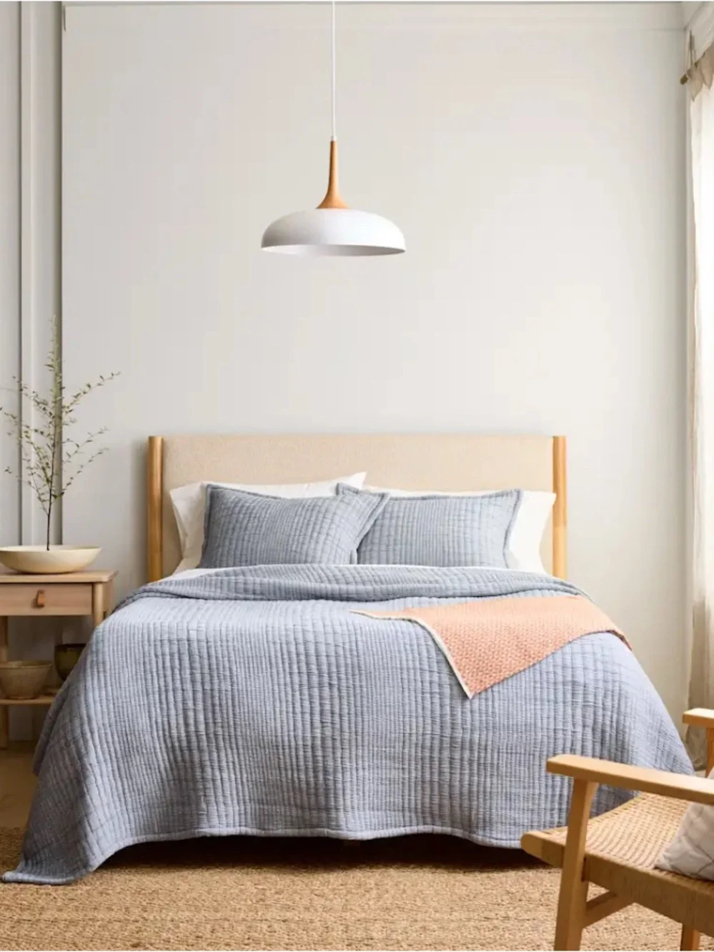 Quince organic cotton channel stitch, coverlet set king/California king blue